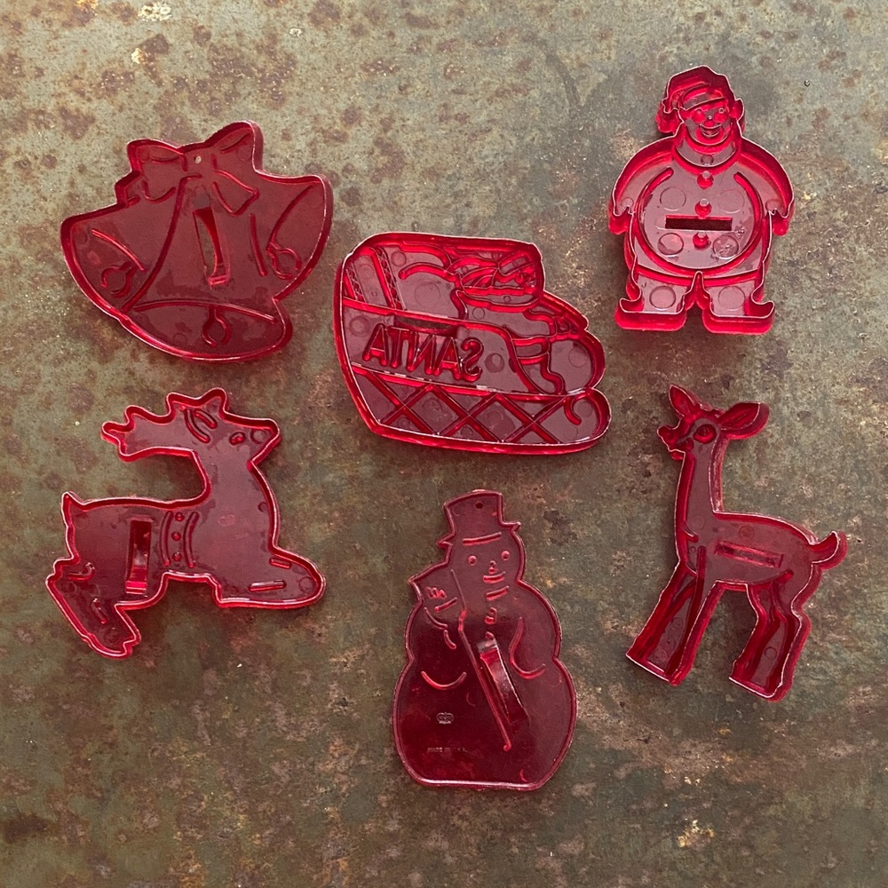 Vintage Red Christmas Cookie Cutters Set-Lot of Six